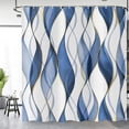 thumbnail image 2 of Blue Shower Curtain Abstract Modern Navy Blue Striped Bathroom Curtain Sets Wave Marble Art for Bath Home Decor Luxury Hotel, Waterproof Fabric with Hooks-60"W x 72"L (Pack of 1), 2 of 7