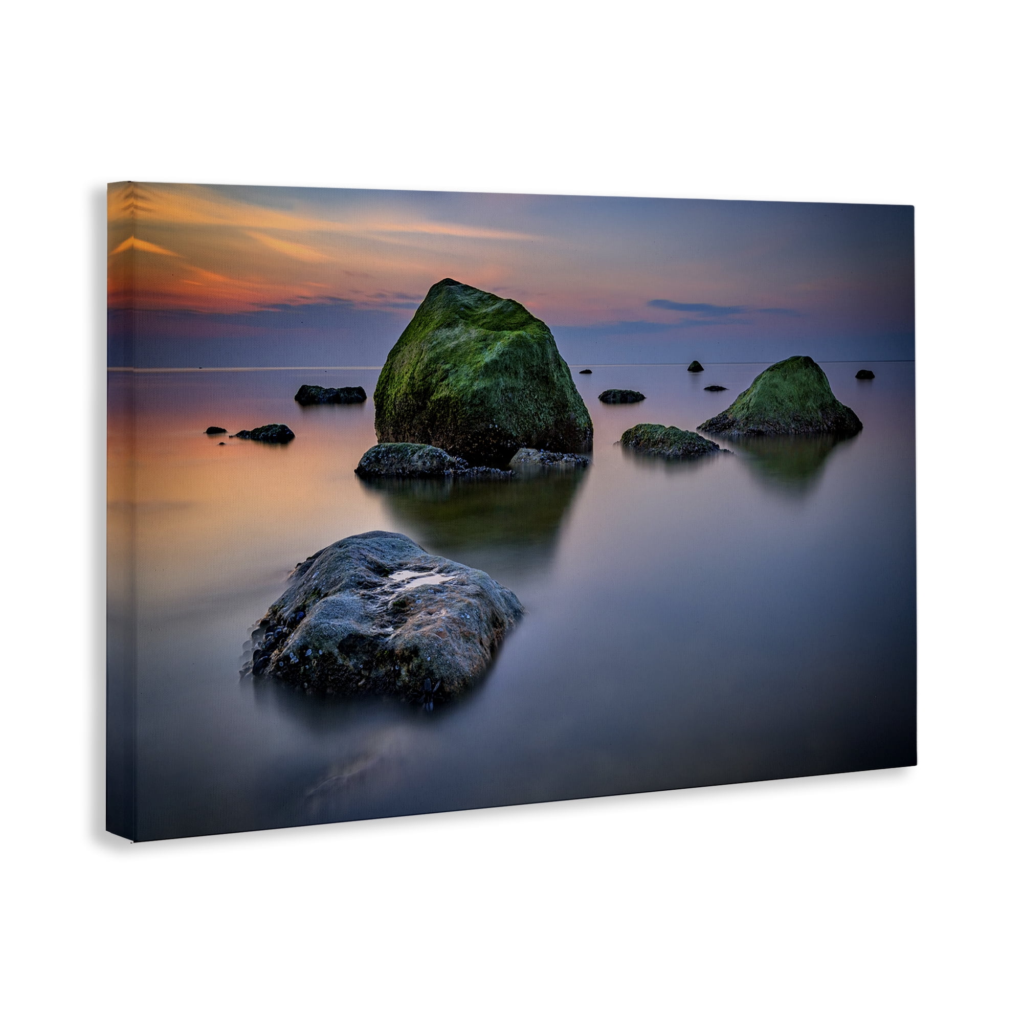 Stupell Industries Mossy Rocks Protruding Sea Landscape & Nature Photography Wrapped Canvas Art Print Wall Art, 30 x 20