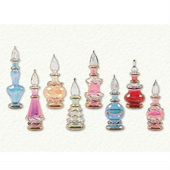 Small Multicolor Egyptian Blown Glass Perfume Bottles Set of 8 Made in Egypt New
