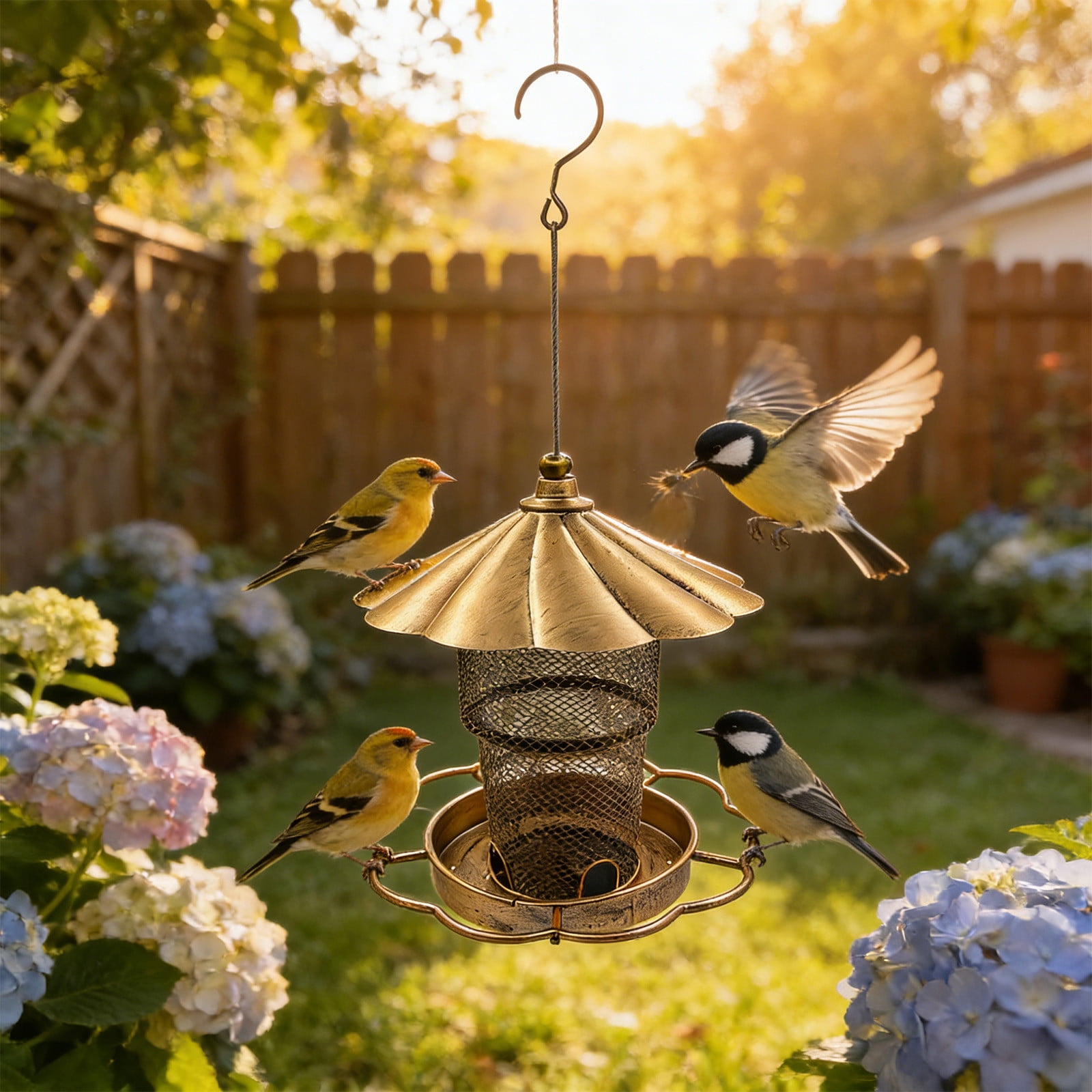 Nilvkv Gold Wrought Iron Hummingbird and Butterfly Feeder for Outdoor Garden Patio 7.28x16.5 Inch Gazebo Style