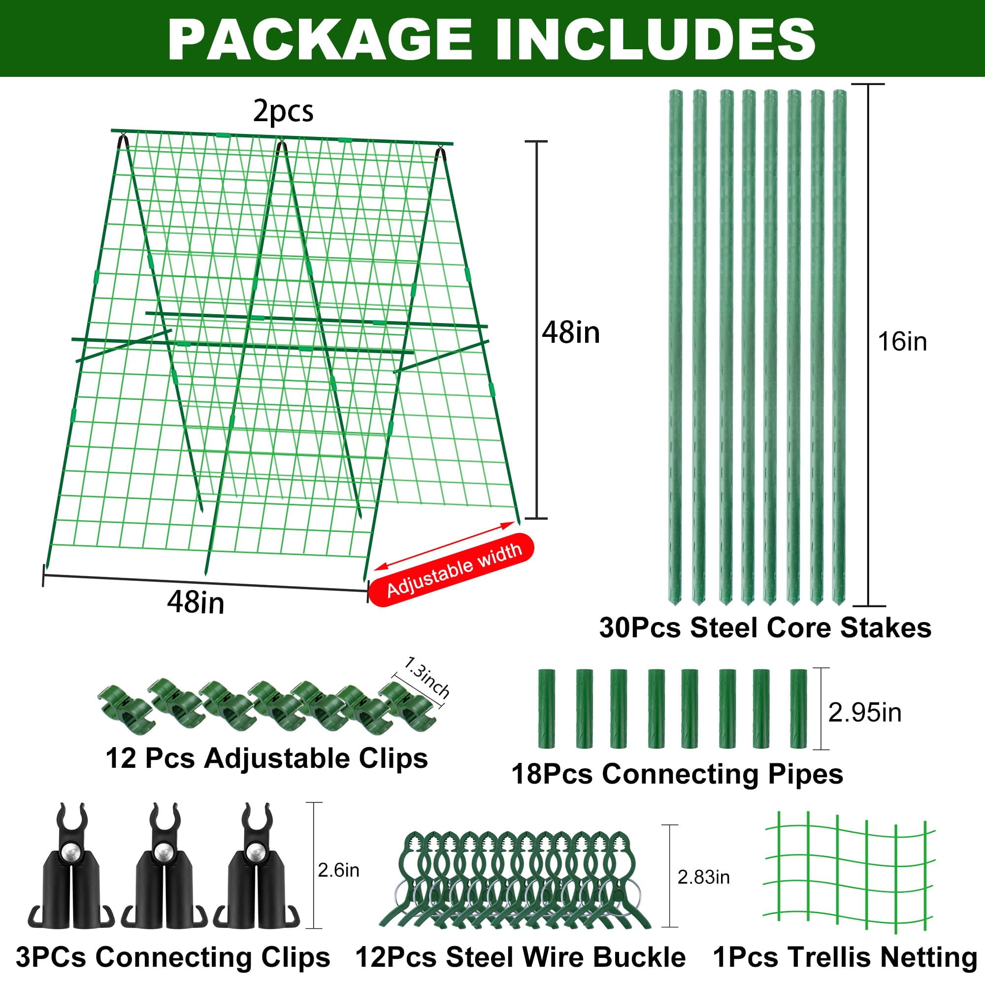 Ebaokuup 2 Packs 48" x 48" A-Frame Garden Trellis with Climbing Net for Cucumbers, Vegetables and Flowers
