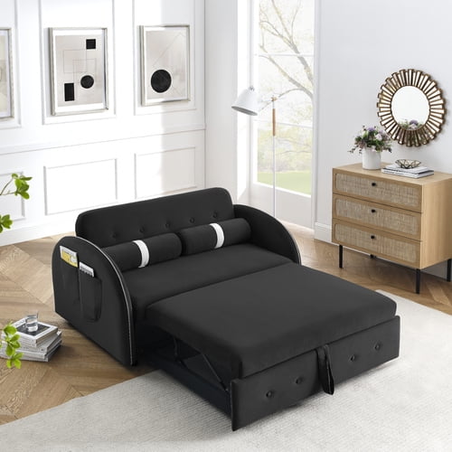 Sleeper Sofa Bed, Adjustable Pull Out Sofa Bed with 2 Rolling Pillows