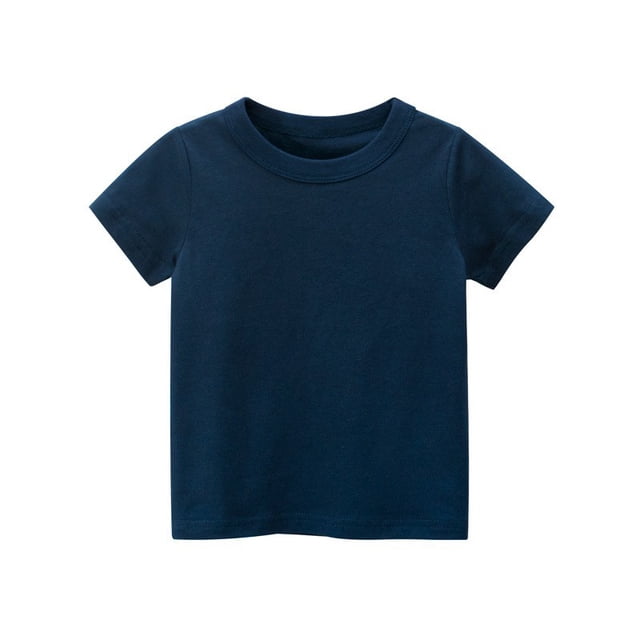 Camiseta lisa para niños, camiseta para niños, camisetas sólidas para niñas, ropa de verano para niños con cuello de manga cortazhangyuxiangNavy Blue+100 zhangyuxiang unisex
