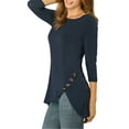 thumbnail image 4 of INSPIRE CHIC Women's Tops Round Neck 3/4 Sleeve Button Decor Irregular Hem Casual Style Blouse XL Dark Blue, 4 of 7