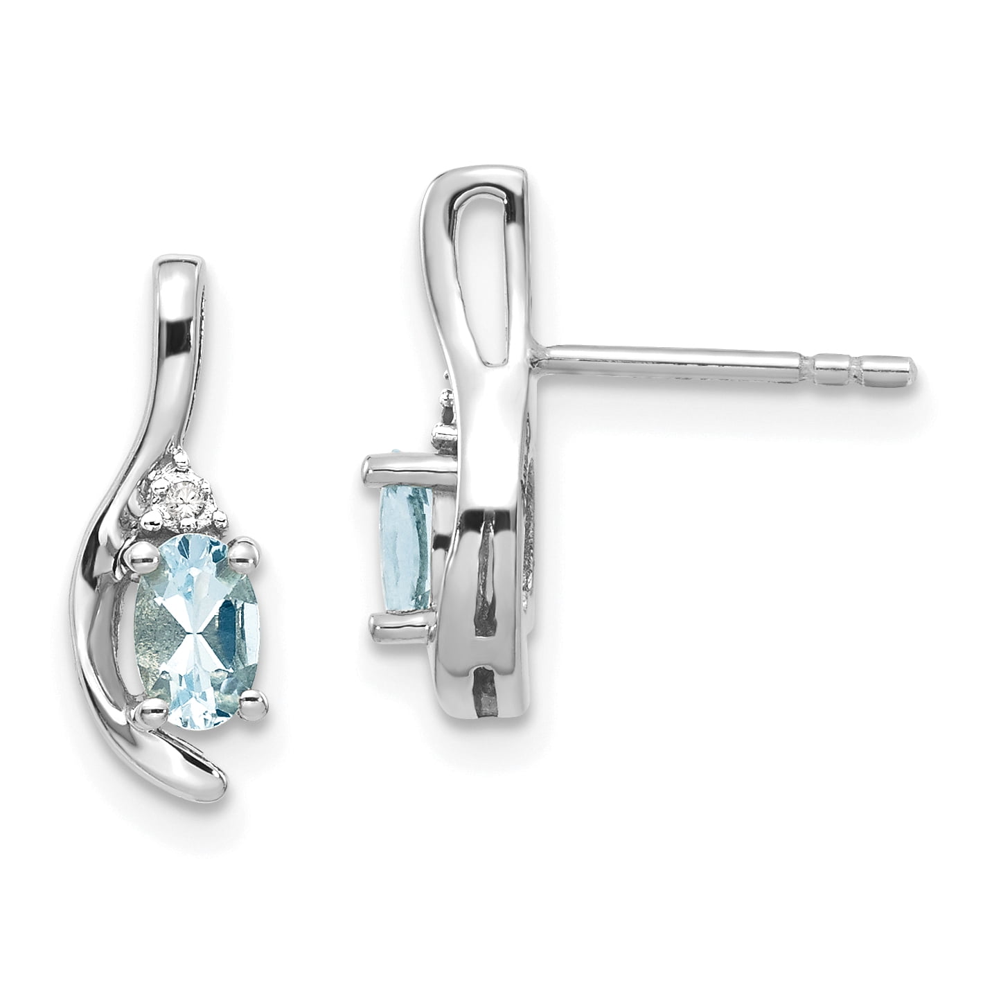 14K SOLID WHITE GOLD MARCH LIGHT BLUE AQUAMARINE ROUND SHAPE STUD EARRINGS PUSH 14K SOLID WHITE GOLD MARCH LIGHT BLUE AQUAMARINE ROUND SHAPE STUD EARRINGS PUSH