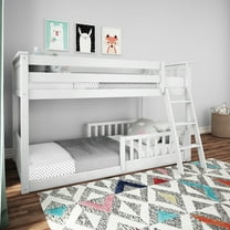 Twin Over Twin Low Bunk With Two Guard Rails, White