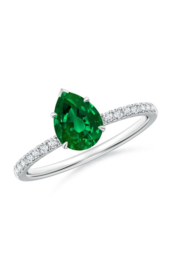 Lab Grown Pear-Shaped Emerald Hidden Halo Engagement Ring in 14K White Gold for Women (Size-8x6mm) | May Birthstone, Birthday, Anniversary, Jewelry Gift for Women | Lab Grown Emerald Ring