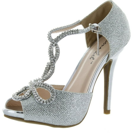 

Bonnibel Womens Tiara-2 Stiletto Heel Glitter Evening Wedding Promo Sandals Shoes Silver 8