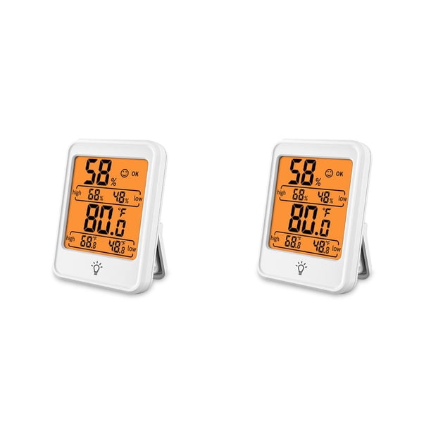 Cateissary Mini termómetro de temperatura alimentado por medidor preciso de humedad medidor LCD sala de estar blanco térmico con iluminación Blanco con luz negra 2Conjunto
