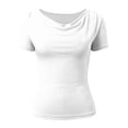 thumbnail image 4 of DHFJKG Cowl Neck T Shirts For Women Short Sleeve Slim Fit Basic Tee Casual Comfortable Summer Top Daily Wear Versatile Tops, 4 of 5