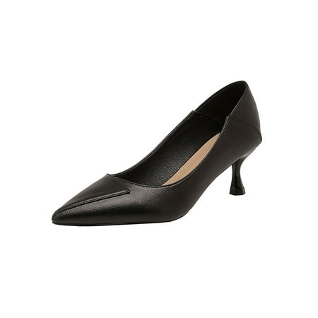 

Eloshman Ladies Dress Shoes Mid Heel Stiletto Heels Slip On Pumps Work Comfort Pointed Toe Fashion Black 5cm 8