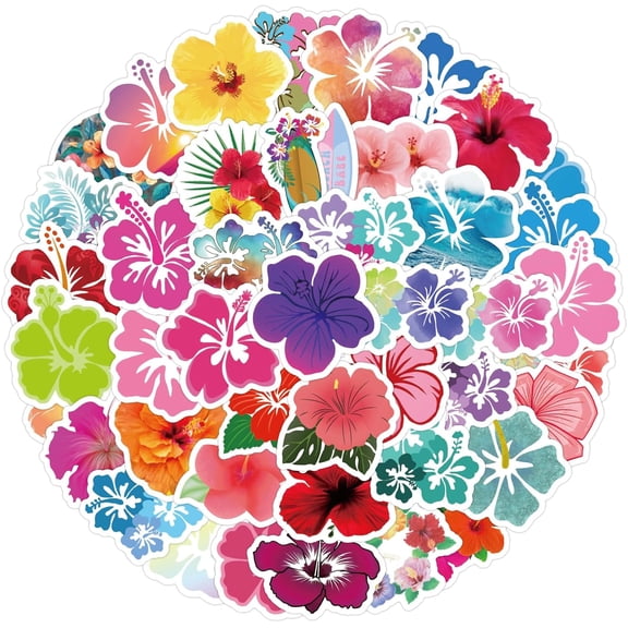 Summer Stickers Hibiscus Flower Decals 60PCS for DIY Scrapbook(1.57 to 3.14in)