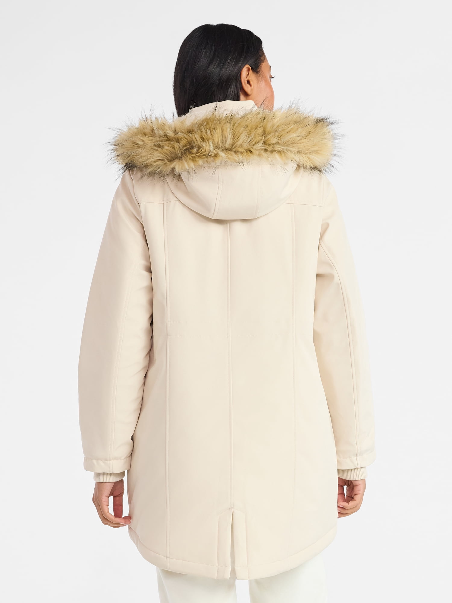 Time and Tru Women's and Women's Plus Hooded Anorak Jacket with Faux Fur Trim, Heavyweight, Sizes XS-2X