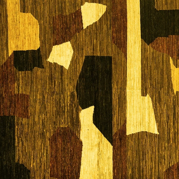 Ahgly Company Indoor Square Oriental Yellow Modern Area Rugs, 3' Square