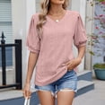 thumbnail image 5 of Seductiva Women's Classic-Fit Short Sleeve Women Puff Short Sleeve Tops: Summer Spring Blouses Casual Eyelet Embroidery Trendy V Neck Business Women Work Dressy Fashion Trendy Clothes Basic Tees, 5 of 9