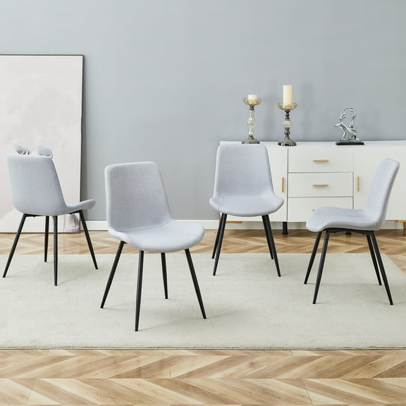 Knubmt 4 Pack Upholstered Linen Dining Chair with Metal Legs, Comfortable Accent Chair Side Chair for Living Room, Dining Room, Office, Light Gray