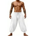 thumbnail image 5 of hotojiny Mens Harem Pants Casual Elastic Waist Drawstring Cotton Cropped Linen Pants Baggy Boho Beach Yoga Trousers M-3XL, 5 of 7