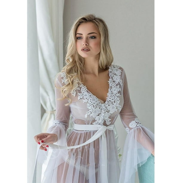 Sexy V-Neck With Pad Embroidery Nightgown Robe Set - Power Day Sale