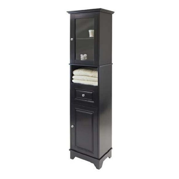 70.75” Black Tall Storage with Glass Door and Drawer Walmart