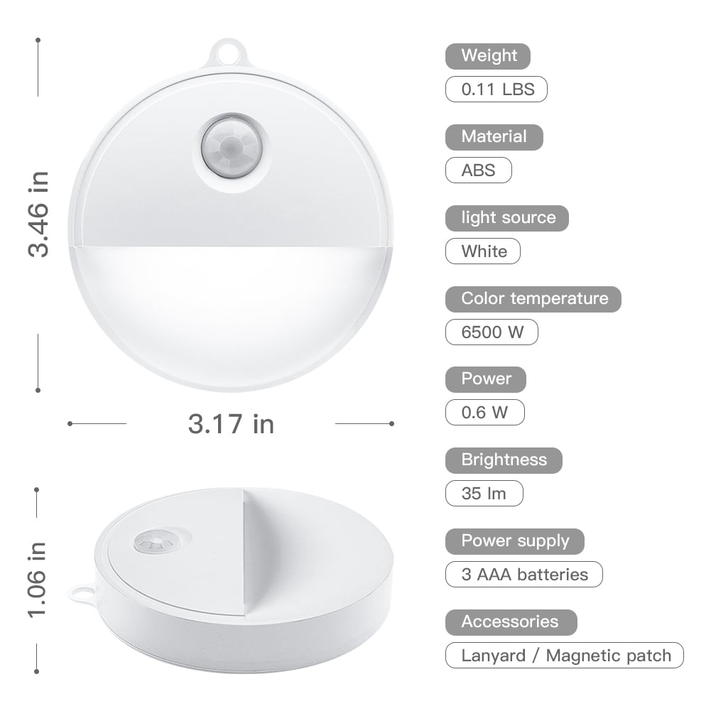 Kepooman 2 Pcs Portable Stick-On Motion Sensor LED Night Light for Hallway Stairs Bedroom, Battery Powered, Daylight