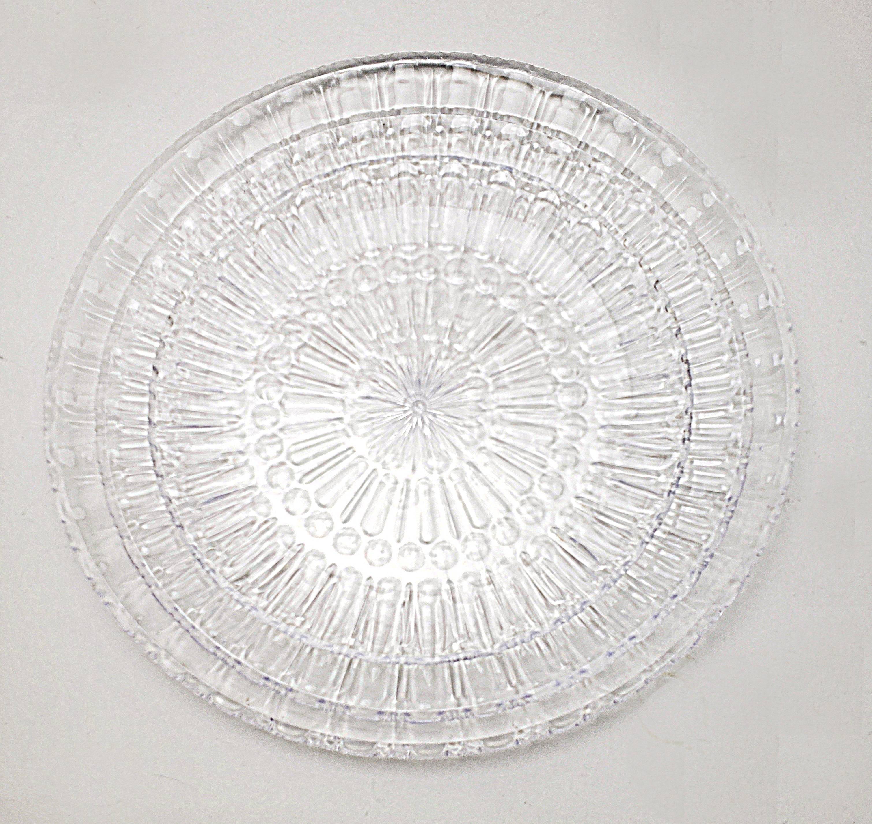 3 Clear acrylic Round Serving Trays 9.5"-12"-13.5"dia crystal cut look plastic 