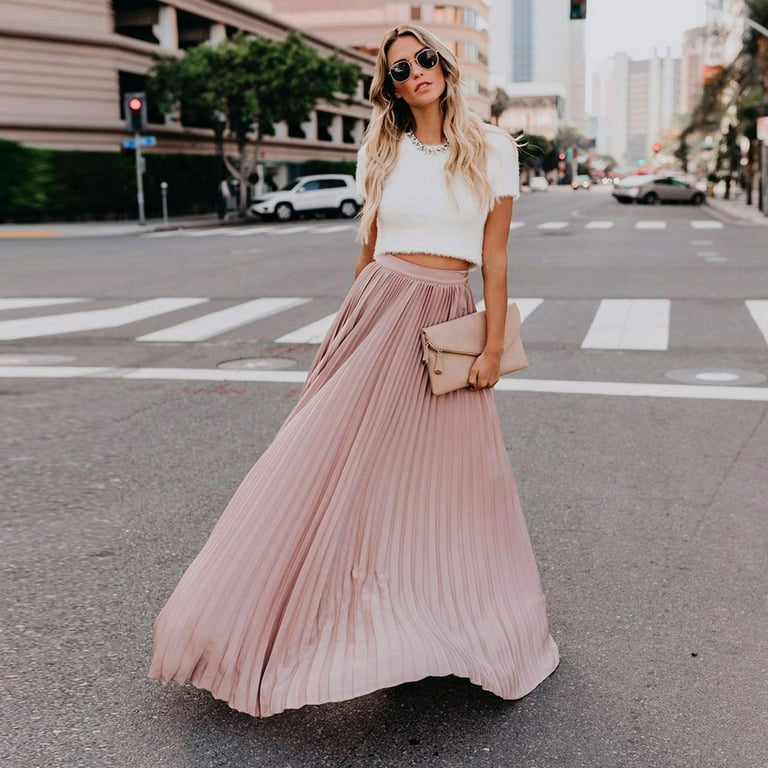 Maxi Skirts for Women 2025 Solid Color High Waist Pleated Maxi Skirts for Women 2025 Solid Color High Waist Pleated