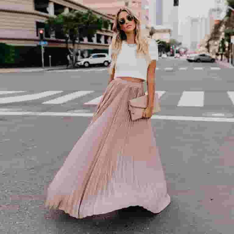 Maxi Skirts for Women 2024 Solid Color High Waist Pleated Skirt