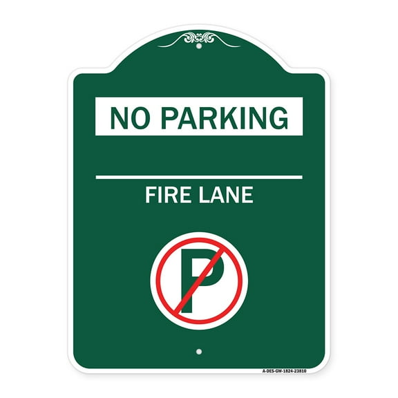 SignMission A-DES-GW-1824-23810 18 x 24 in. Designer Series Sign - No Parking - Fire Lane with No Parking Symbol, Green & White