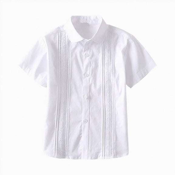 TOWED22 Girls Short Sleeve Button Down Shirts Kids School Uniform Dress Shirt Summer Blouse(White,5-6 Y)