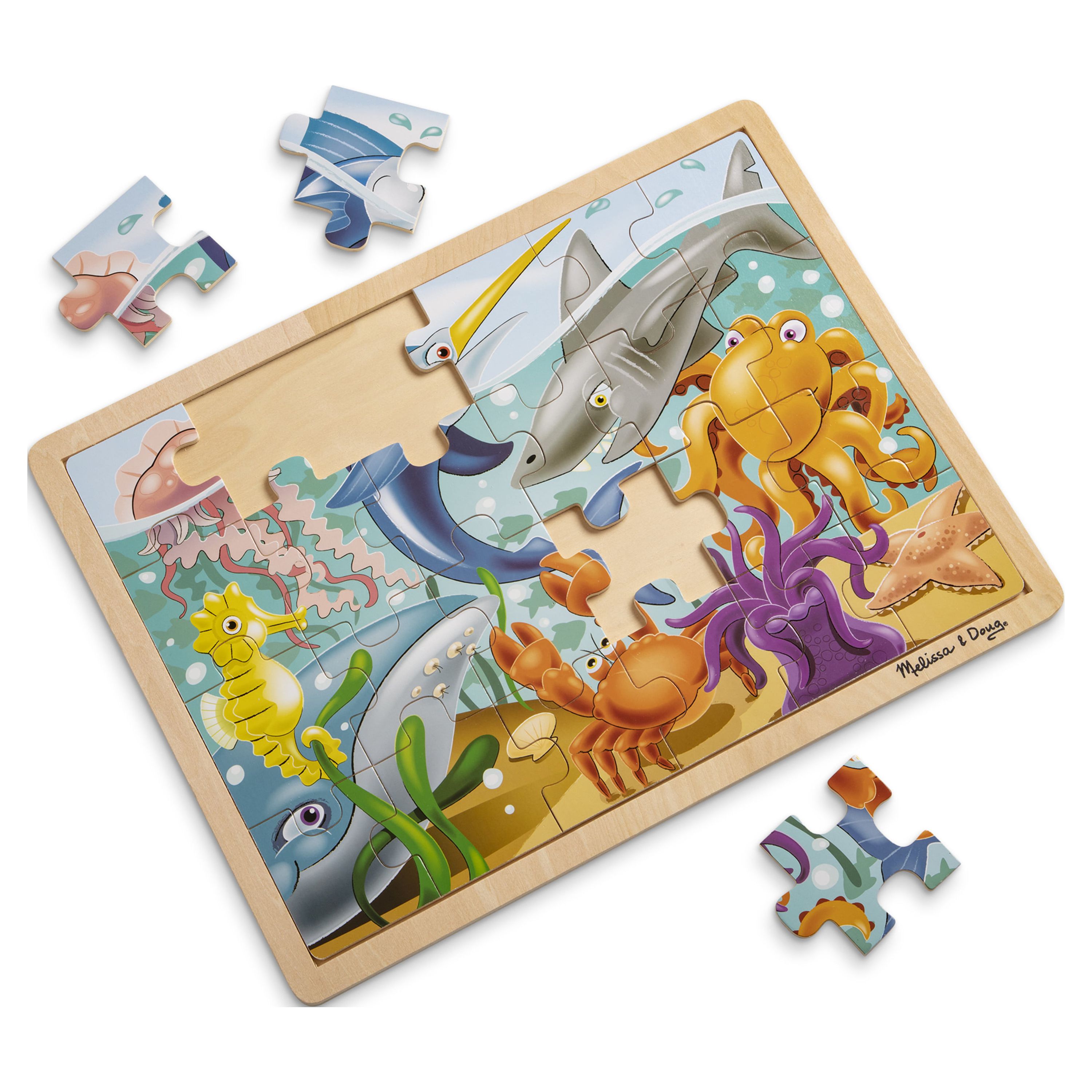 Melissa & Doug Under the Sea Ocean Animals Wooden Jigsaw Puzzle With ...