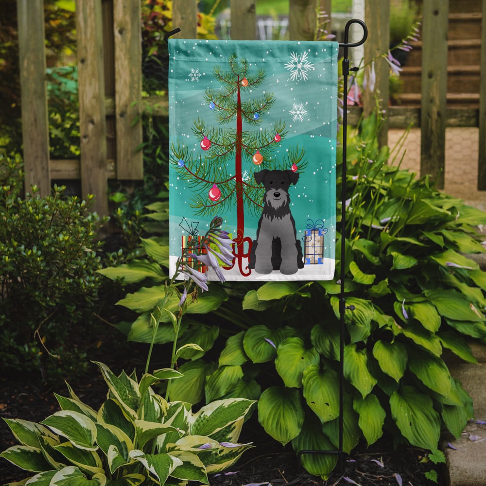 Caroline's Treasures BB4177GF Merry Christmas Tree Miniature Schanuzer Black Silver Flag Garden Size , Small, multicolor