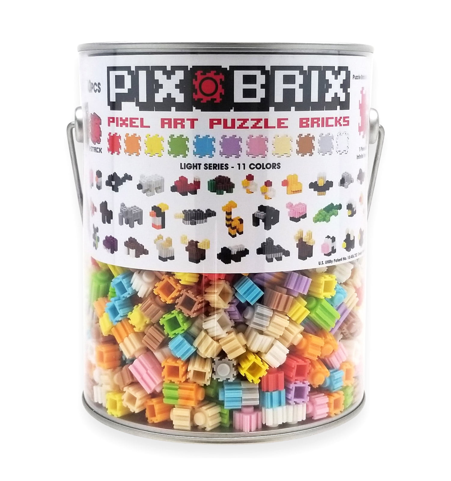 Pix Brix Pixel Art Puzzle Bricks Paint Can – 1,500 Piece Pixel Art Kit with  11 Colors, Light Palette – Patented Interlocking Building Bricks, Create 