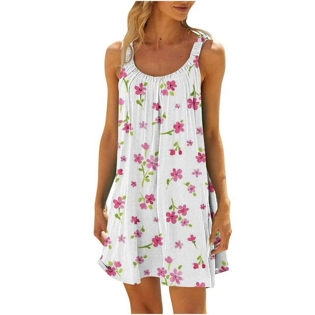 Vestido sin Mangas para las Mujeres Casual Impreso Cuello Redondo Suelto de Rodilla, Verano Vestido de Primavera para el Día Y el Trabajo