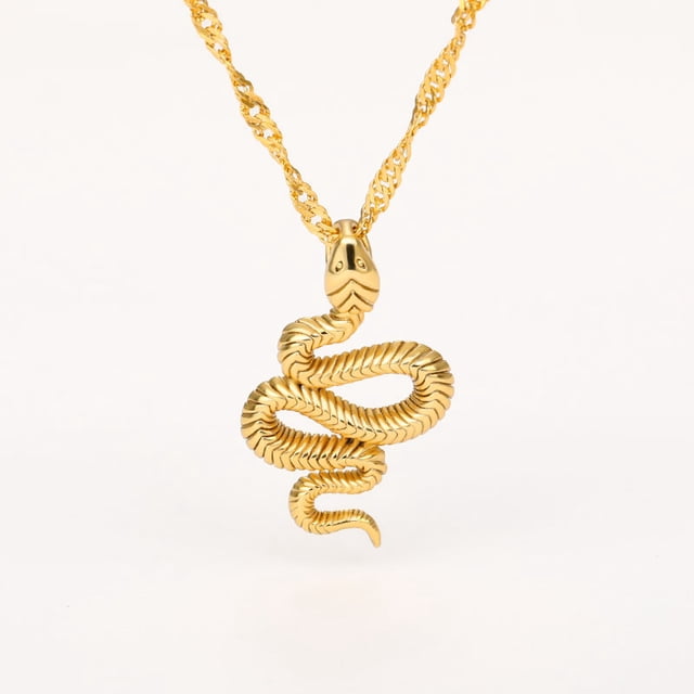 Jinsinto Rétro Vintage en Acier Inoxydable Serpent Style Cocktail Parti Pendentif Collier-Or