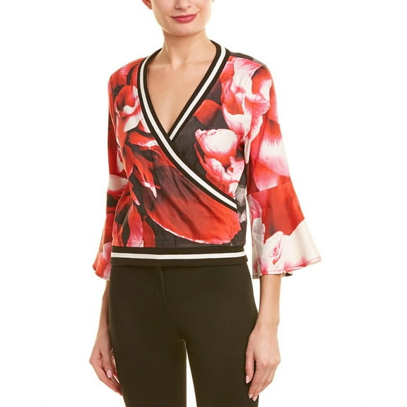 Nicole Miller MULTI Giant Garden Linen Bell Sleeve Top, US Petite