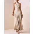 thumbnail image 4 of Womens Elegant Khaki Halter Neck Long Maxi Dress For Party, 4 of 7