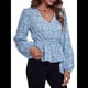 thumbnail image 2 of Top de Larga para Mujer, Jersey Fino, Cuello en V, Abullonada, Babydoll, Ligero, de Poliéster Azul L, 2 of 10