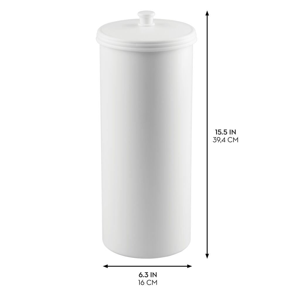 iDesign Toilet Paper Canister with Lid, Storage for 3 Rolls, 6.3'' x 15.5'', White