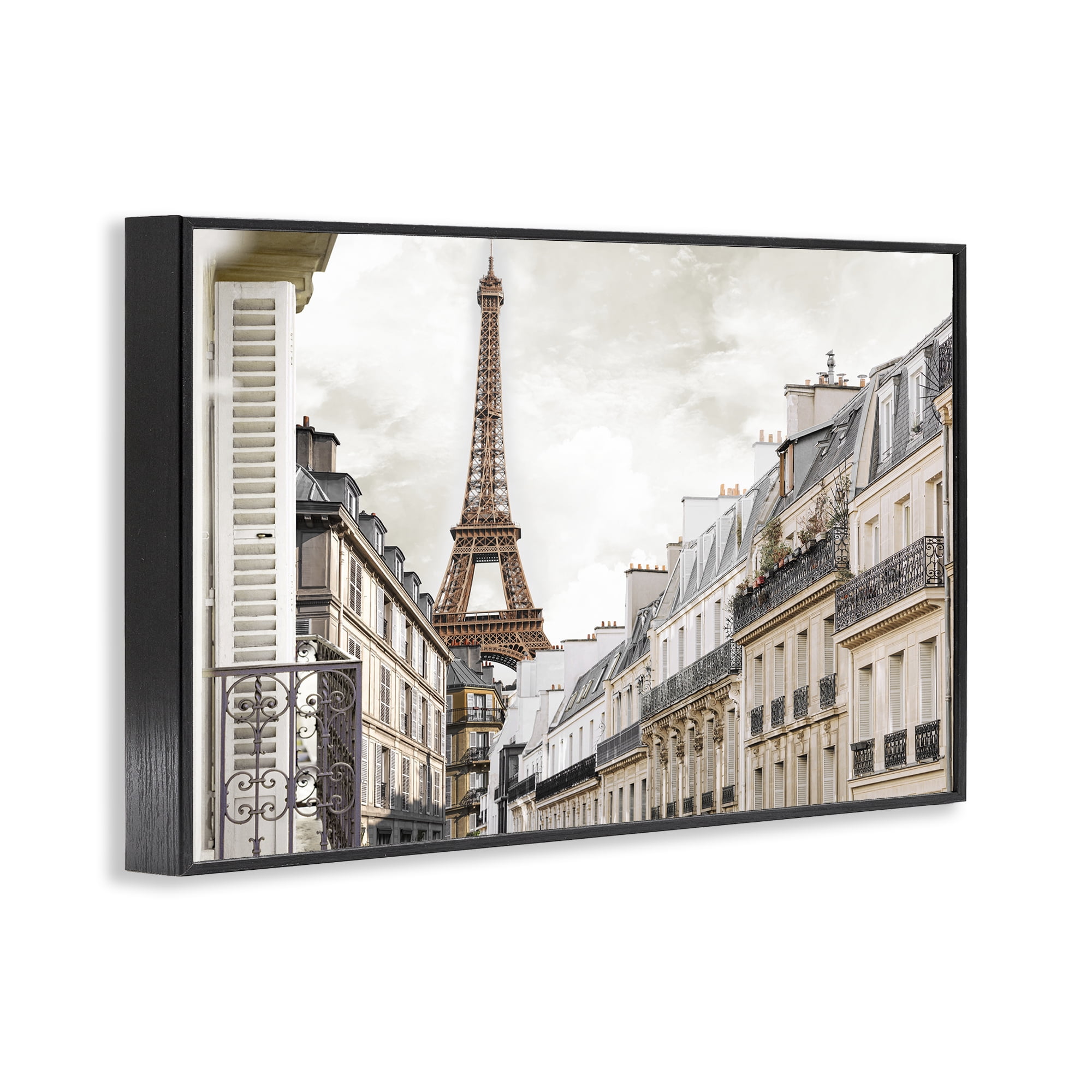 Stupell Industries Eiffel Tower Through Parisian Balconies Black Framed Giclee Art, design by CAD Designs