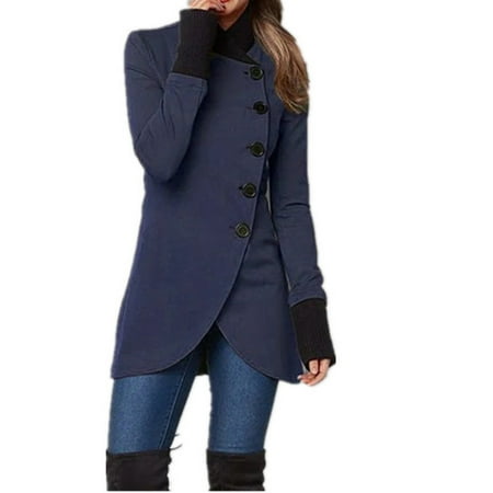 

Women Solid Color Single Breast Coat Comfortable and Charming Top Suitable for Friends Gathering Wear 3XL Purplish Blue