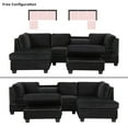 thumbnail image 2 of Reversible Sectional Sofa with Chaise Lounge, Modern L-shaped Linen Sofa with Storage Ottoman and Cup Holder, Rivet Trim Upholstered Living Room Sofa with Removable Back Cushion, Black, 2 of 7