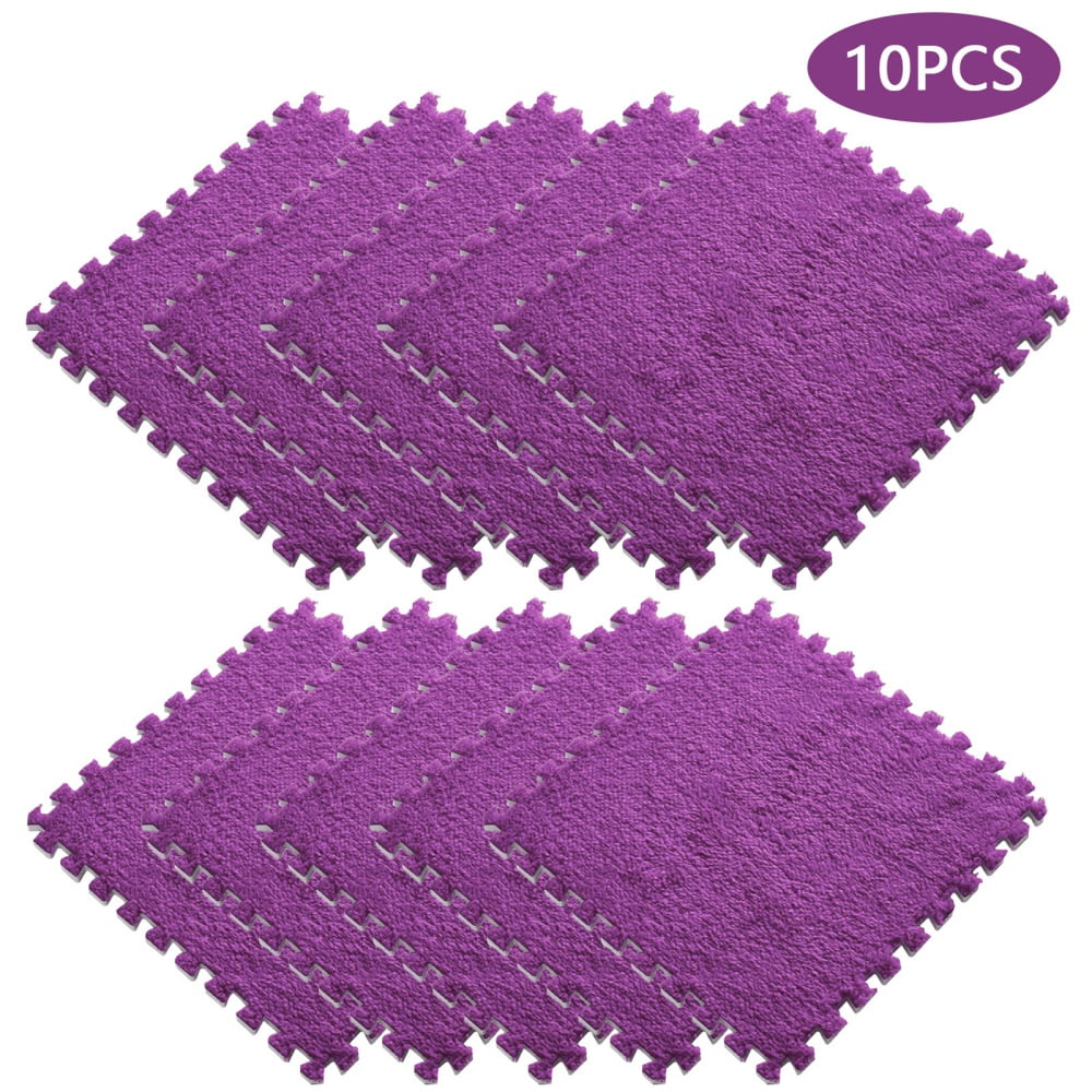 10pcs Interlocking Carpet Shaggy Soft EVA Foam Mats, Fluffy Area Rugs