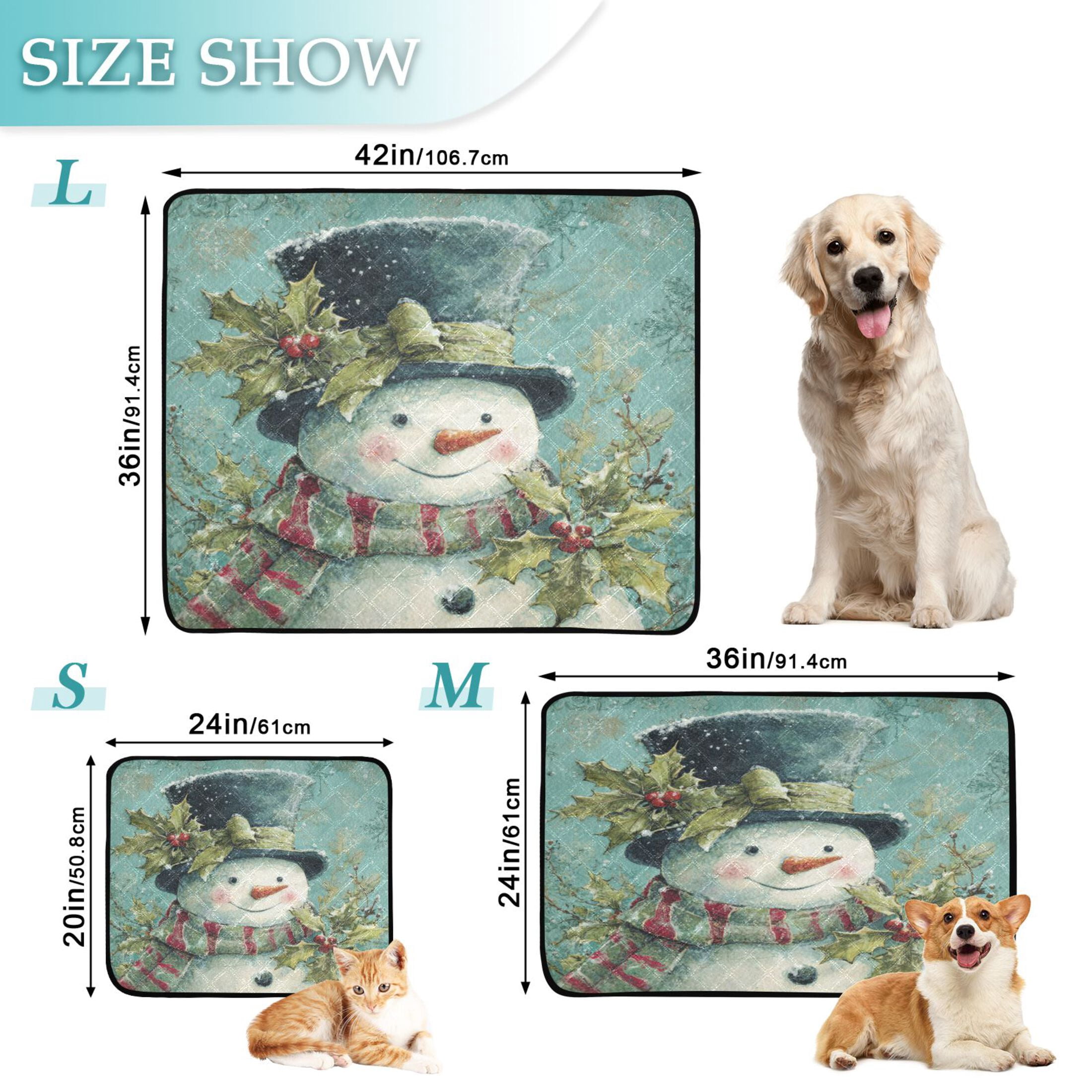 Qxltty Vintage Snowman Cat litter Pads Pet Set of 3 Diaper Mats Center Anti-leakage Layer Absorbent Soft and Comfortable