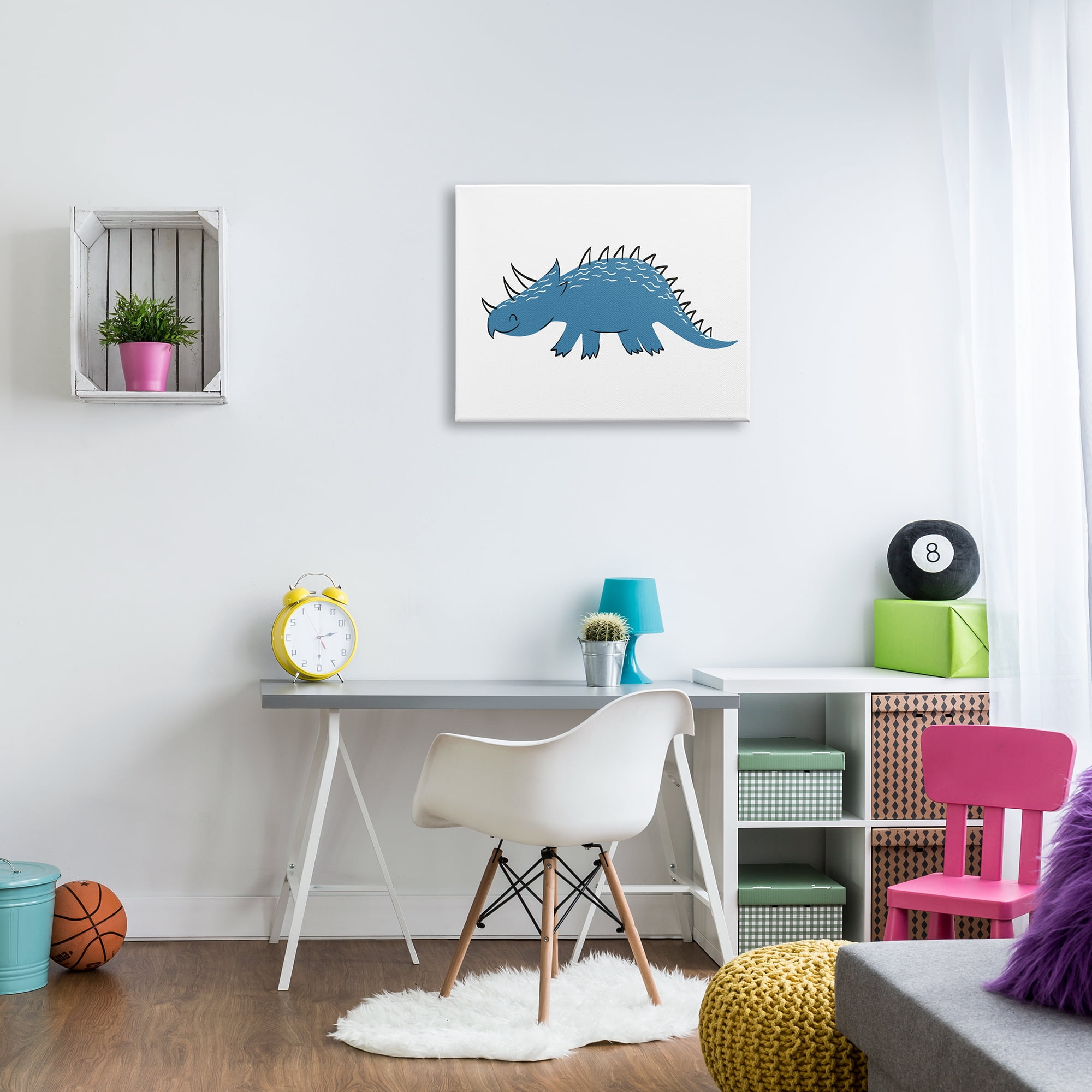 Stupell Industries Happy Blue Dinosaur Fun Spiked Kids' Reptile Animals & Insects Painting Gallery Wrapped Canvas Print Wall Art, 24 x 30