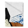 thumbnail image 2 of Kabuki Soft Flannel Fleece Throw Blanket, Performer Portrait with Japanese Waves and Mount Hill Illustration, Cozy Plush for Indoor and Outdoor Use, 70" x 90", Multicolor, by Ambesonne, 2 of 5