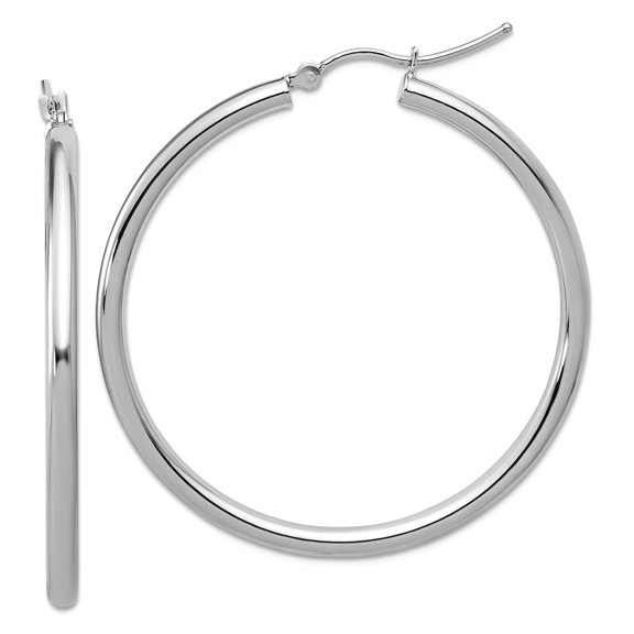 14k White Gold Polished 2.5mm Lightweight Tube Hoop Earrings 2.5mm Thick Hoop Earring for Women