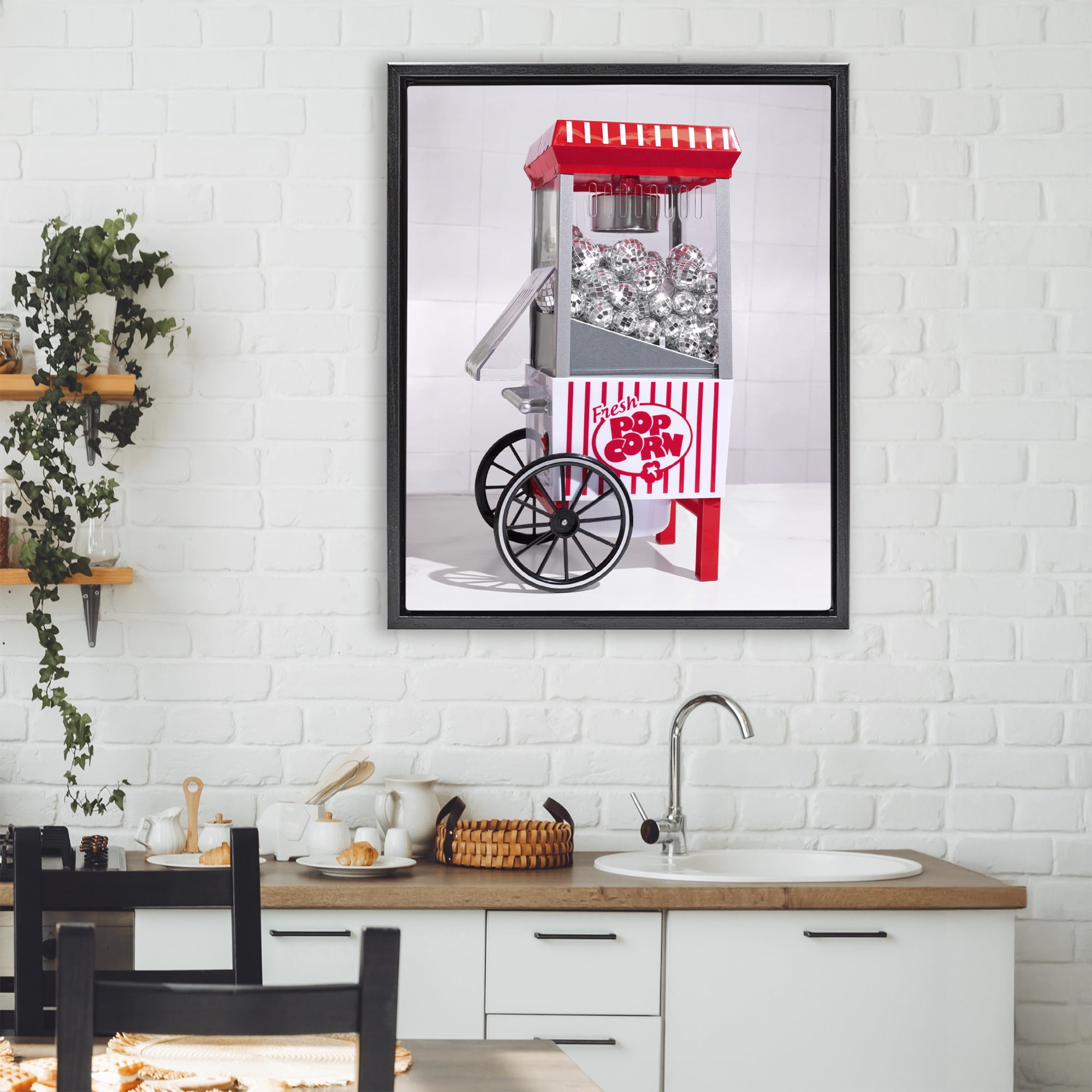 Stupell Industries Fun Disco Popcorn Machine Black Framed Floater Canvas Wall Art, design by LISH Creative