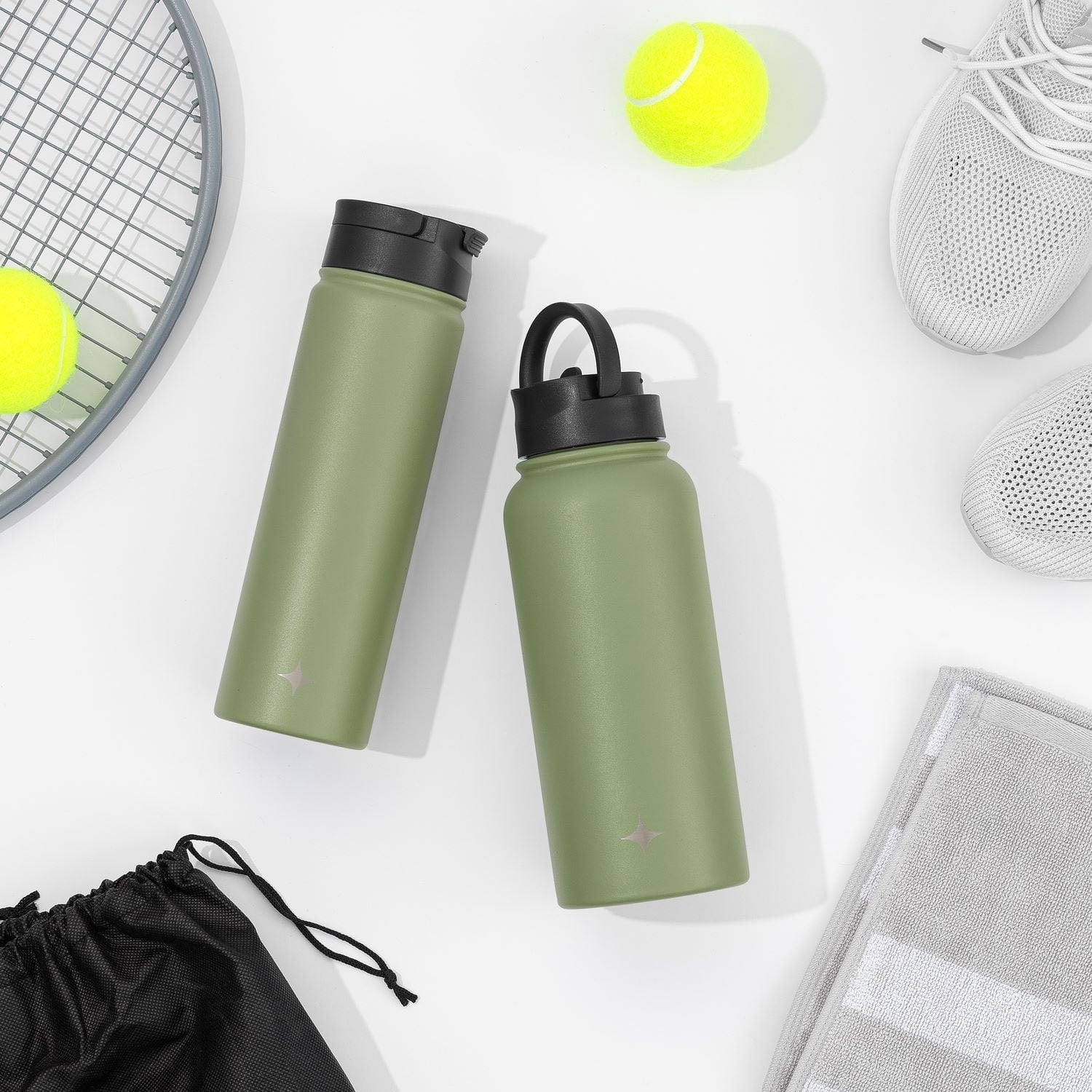 JoyJolt Triple Insulated Water Bottle with Flip Lid & Sport Straw Lid - 22 oz - Green