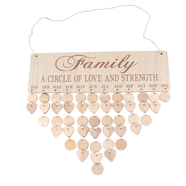 GOOHOCHY Calendario recordatorio de cumpleaños de estilo nórdico para familiares y amigos, calendario de madera DIY, recordatorio de aniversario de cumpleaños, decoración colgante