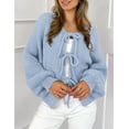thumbnail image 5 of PRETTYGARDEN Women's Tie Front Bow Cardigan Sweaters Chunky Knit Long Puff Sleeve Trendy Fall Winter Jacket Coats, 5 of 10
